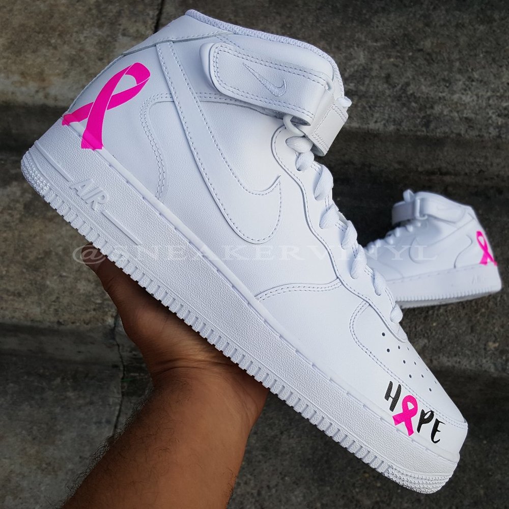Nike Air Force 1 Mid White Pink "HOPE" Breast Cancer Awareness Custom NWT